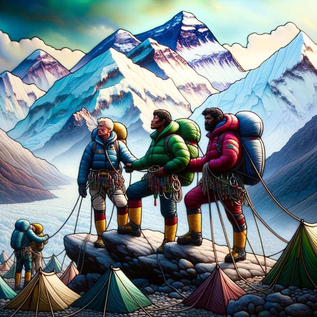 someone gazing at Mount Everest, glass painting